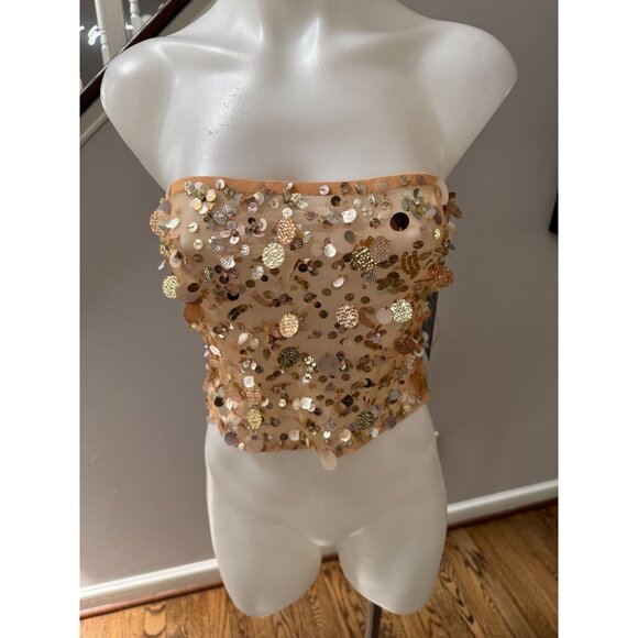 NWT Retrofete Mirage Embellished Strapless Crop Top Gold Seashell Size XS - Picture 2 of 7